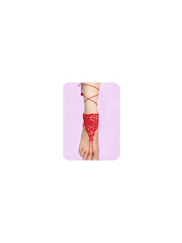 2PCS Beach Crochet Barefoot Sandals Red Anklet Layered Lace Ring Foot Chain Bridal Wedding Anklet Foot Yoga Dance Trendy Accessories for Women
