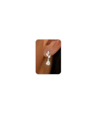 HANLI Dangle Earrings for Women – 14K Gold Plated/Silver Drop Earrings Sparkly CZ Gold Dangle Earrings Elegant Dangling Earrings for Wedding Bridal Prom Jewelry - color: 2-Dangle CZ Silver