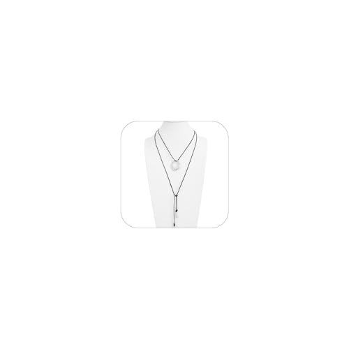 Statement Pendant Necklace for Women Minimalist Black Long Wax Rope Geometric Irregular Circular Pendant Necklace Vintage Adjustable Leather Necklaces Jewelry for Women - style: silver