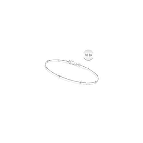 IEFWELL S925 Sterling Silver Satellite Chain Bracelet for Women - 1.2mm Satellite Bead Box Chains Bracelet, Hypoallergenic Sturdy Women's Silver Chain Bracelets, 6.5/7/7.5/8/8.5/9 Inches Jewelry Gifts