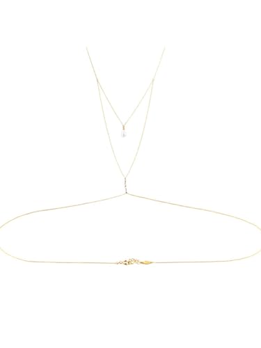 MODRSA Gold Body Chain Jewelry for Women Back Necklace for Backless Dress Backdrop Pearl Rhinestone Belly Chain Waist Chains Bra Chains Lingerie Summer Bikini Bodychain Trendy Sexy Stomach Jewelry - color: B2- Back Jewelry -Pearl only gold