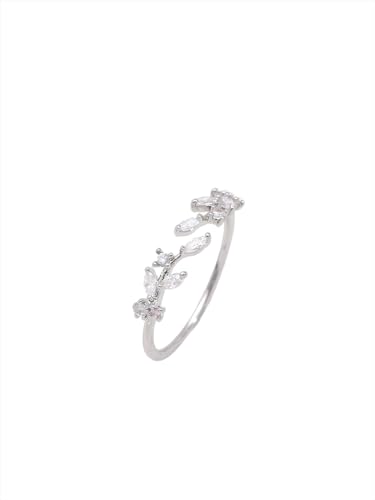 Adjustable Women's Cubic Zirconia Leaf Shaped Ring, 18K Gold-Plated Exquisite Stackable Women's Ring, A Great Gift for Her - color: G