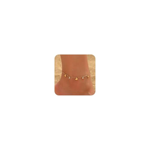 Gold Ankle Bracelets for Women 18K Gold Plated Waterproof Starfish Sea Shell Pearls CZ Diamond Dangle Anklets Trendy Summer Beach Foot Chain Jewelry Gift - style: Shell CZ Drop-Gold