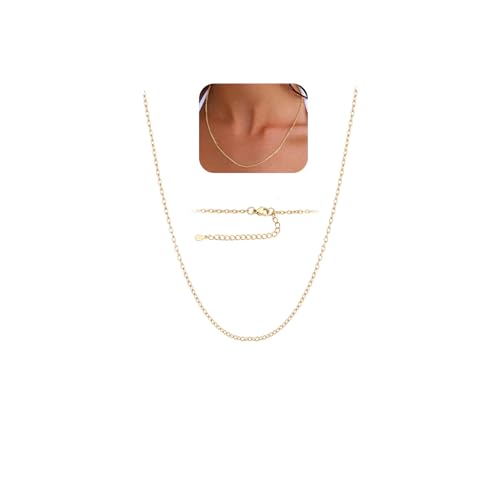 FOCALOOK Womens Chain Necklaces 1mm/1.4mm/2mm Cable Chain Necklace, 316L Stainless Steel Silver/Black/14K Gold/Rose Gold Plated, Hypoallergenic Chains for Pendant,14-30" - color: 2mm 14K Gold Plated, size: 24 Inch