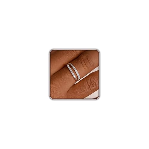 FISSEN JEWELRY Gold Rings for Women, Non Tarnish Dainty 14k Gold Plated Silver CZ Cross Ring Cute Cubic Zirconia Pinky Thumb Stackable Band Silver Finger Rings Size 6-10 Jewelry for Her - color: Silver Diamond Parallel
