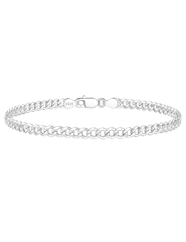 IEFWELL S925 Sterling Silver 14K Real Gold Plated Bracelet Hypoallergenic 4mm Diamond Cut Cuban Link 6.5 7 7.5 8 8.5 9 Inches for Men Women Jewelry Gifts - color: 925-Sterling Silver, size: 6.5 Inch-Women's X-Small