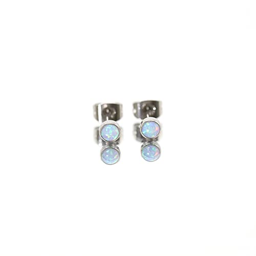 G23 Titanium Opal Stud Earrings for Women Girls Hypoallergenic Earring with 4mm 5mm Birthstone for Sensitive Ear Fashion Women's Jewelry(2pcs) - color: Multi Green, size: 5mm