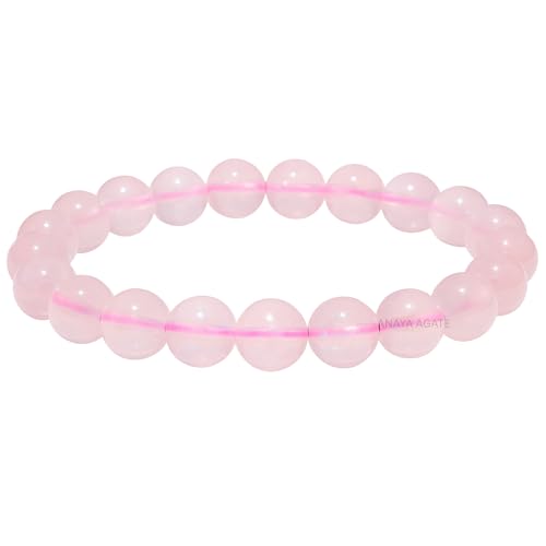 ANAYA AGATE Healing Crystal Bracelet for Women and Men – 8mm Round Beaded Bracelet for Men and Women – Unisex Stretchy Gemstone Bracelet for Healing and Protection - color: Rose Quartz