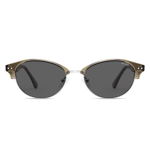 SOJOS Trendy Oval Polarized Sunglasses for Women Retro Cute Shades Sunnies SJ2687 - color: Green Frame Grey Lens