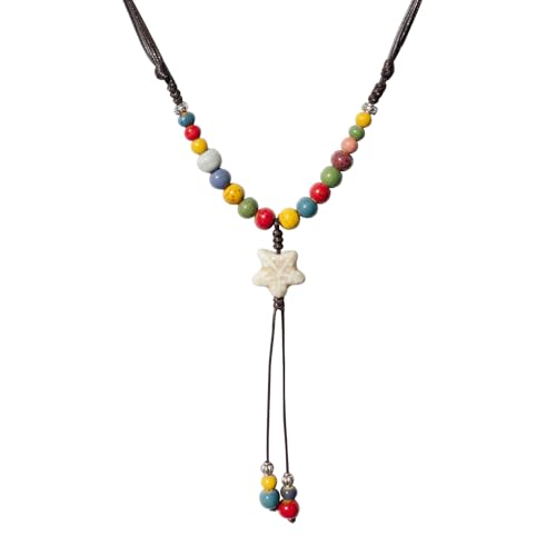 Boho Style Colorful Ceramic Bead Strand Necklace Adjustable Bohemian Jewelry Gift for Women, Fashion Clothing Matching Necklace - color: Colorful 1