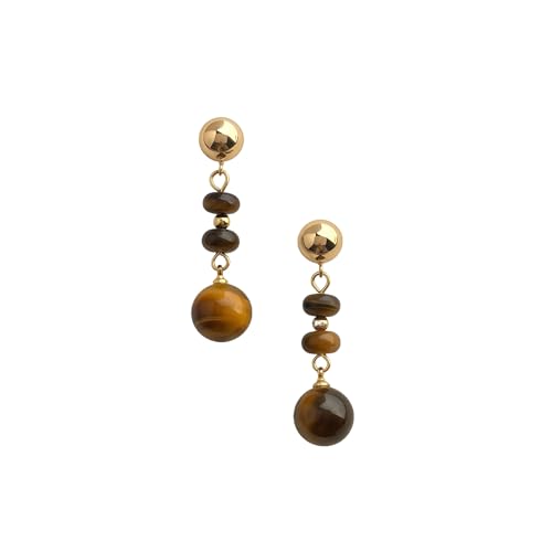 Boho Earrings for Women Natural Stone Beaded Handmade Vintage Dangle Earrings Bohemian Lightweight Hypoallergenic Jewelry for Dailywear Festival Occasions - color: Tiger eye