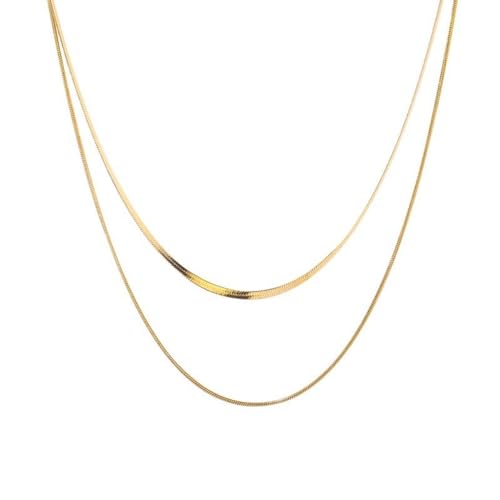 Gold Necklaces for Women Gifts - 14K Gold Plated Necklace for Women Necklaces for Her Tiny Fashion Jewelry for Teens，for Women Friends Jewelry Gifts，Necklace Gold Jewelry Birthday Gifts - style: Double layered snake bone necklace
