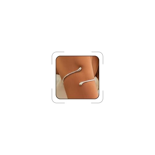 Women's 18k Gold Plated Arm Cuff Bracelet - Minimalist Silver Upper Arm Cuff for Cool - color: F-Silver