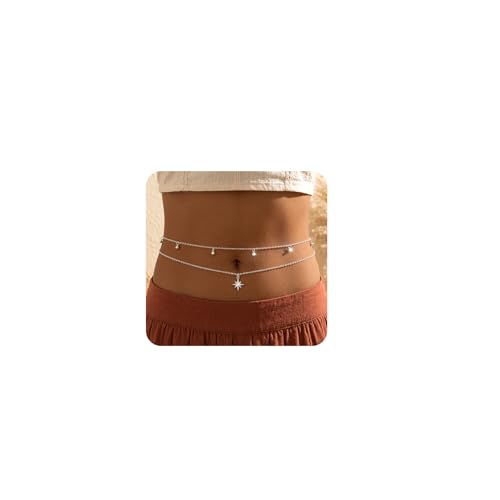 Layered Beads Waist Chain Gold/Silver Sun Belly Chain Bikini Body Chain Women Adjustable Beach Waist Jewelry Accessories - size: Medium, style: Silver Sun