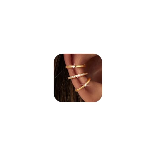 Freekiss Gold Ear Cuffs Non Piercing: 14K Gold Plated/Silver Cuff Earrings for Women Trendy Chain Cubic Zirconia Cartilage Clip on Earrings Fake Earring Cuffs Set Hypoallergenic Jewelry for Women