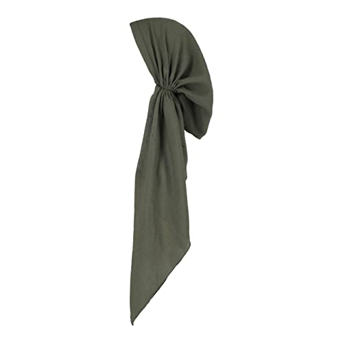 Pretied Head Scarves for Women Featuring Lightweight Crimped Material and Attractive - color: Solid Olive