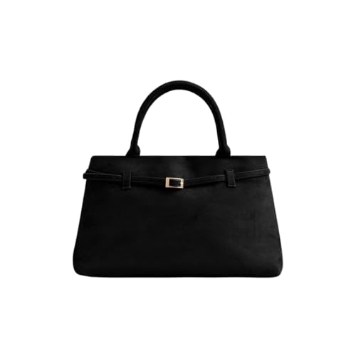 Base’ic Women’s Suede Tote Bag with Gold Hardware – Trendy Slouchy Shoulder Hobo Satchel Handbag Work Purse Travel Gift - color: Black (Gold Hardware)