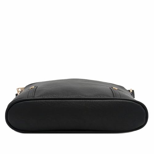 ALYSSA Triple Zip Pocket Large Crossbody Bag - color: Black