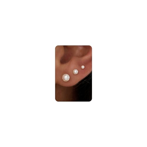3 Pair Tiny Flat Back Earrings for Women - 14K Gold/White Gold Plated Dainty Cute Small Screw Flatback Stud Earring, Everyday Wear Gift - color: Pearl-Flat 4/5/6mm Gold