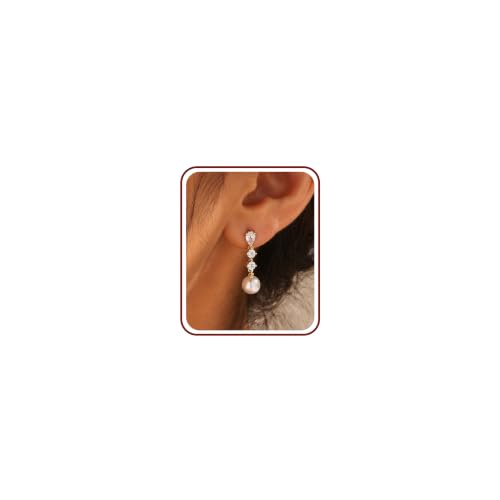 Pearl Earrings for Women, 14k Gold Plated Trendy Diamond Pearl Drop Earrings Hypoallergenic Dainty Bridal Gifts Wedding jewelry for Women - color: H - Gold