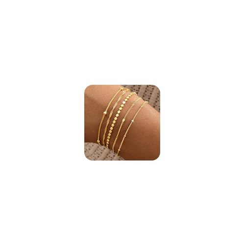 Gold Bracelets for Women, 14K Gold Plated Stackable Bracelet Stack Set Adjustable Charm Paperclip Chain Snake Link Layered Waterproof Jewelry Sets Gifts - style: Bracelets Set /3