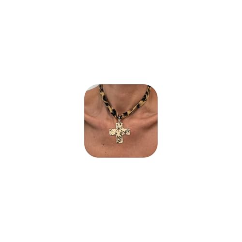 Scarf Necklace with Charm Gold Starfish Chunky Cross Heart Flower Pendants Bandana Charm Necklace Western Scarf for Women Boho Cowgirl Country Cowboy Accessories Beach Vacation Vacation Outfits Jewelry - color: A2-Scarf Necklace With Cross Charm