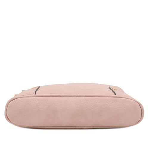 ALYSSA Triple Zip Pocket Large Crossbody Bag - color: Pale Rose