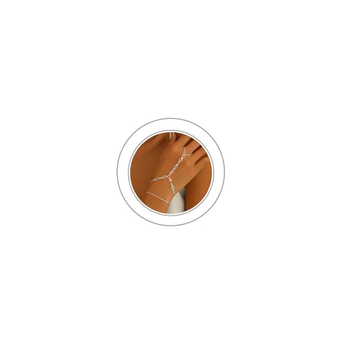 Dainty Gold Hand Chain Bracelet for Women Trendy,Ring Bracelet Hand Chain Bracelets Simple Finger Rings Slave Bracelets Boho Summer Beach Jewelry Accessories - color: Silver cz5