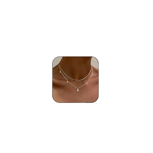 Layered Necklaces For Women,Dainty Gold Plated Necklace Stack Prom Layering Necklaces For Women Trendy Chain Cross Choker Necklace Set Fashion Accessories - color: cz+satellite-silver