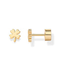 PAVOI 14K Gold Plated Dainty Flat Back Earrings for Women - Hypoallergenic Sterling Silver Posts Helix Cartilage Piercing Jewelry - Emoji Motif Bow Celestial Flatback Gold Stud Earrings Screw Back - style: Clover