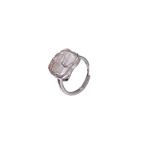Choistily Pearl Ring for women Geometrical Irregular Pearl Ring Womens Open Adjustable Index Finger Rings - color: silver