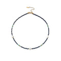 Turquoise Choker Necklace for Women, Western Crystal Bead & Pearl Necklace with Adjustable Chain Natural Stone Energy Jewelry, Boho Beaded Choker for Gifts - color: Turq Beads Pearl
