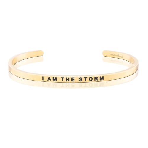 MantraBand - Mantra Band Bracelet - Gold color - Inspirational Engraved Adjustable Cuff - Gifts for Women, Sisters, Friends, Family - style: I AM THE STORM