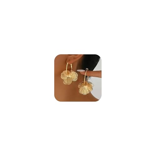 Gold Flower Statement Earrings for Women Boho Trendy Hoop Earrings Floral Dangle Petal Earring Prom Wedding Jewelry Gifts - color: A1:gold