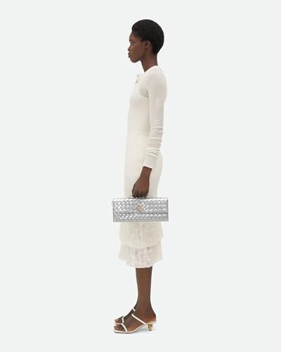NEWBELLA Handwoven Women's Clutch Purse, Crossbody Bag with Adjustable Strap for Evening & Casual Use - color: Sliver
