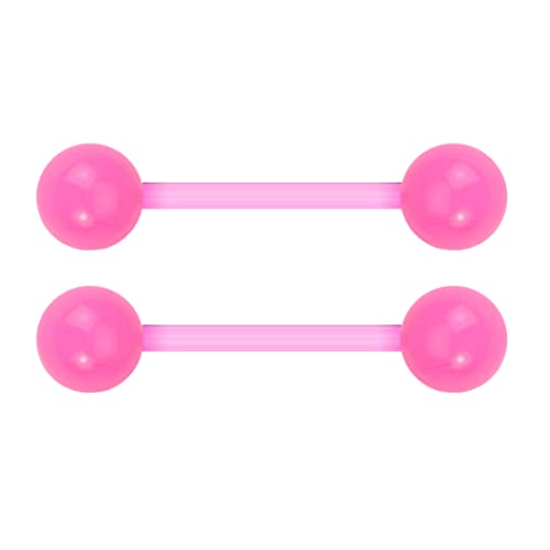 Forbidden Body Jewelry Nipple Rings, Tongue Rings, Nipple Piercing Jewelry, Nipple Jewelry, Flexible Acrylic Barbell Set 14G 16mm (5/8 Inch), 3 Pack - style: Pink