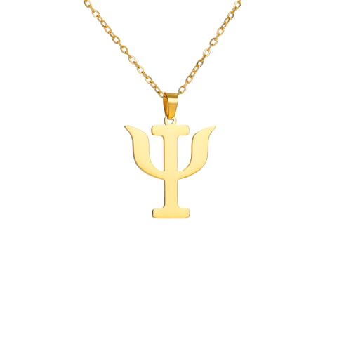 Stainless Steel Psi Symbol Pendant Necklace, Greek Letter Psychology Charm