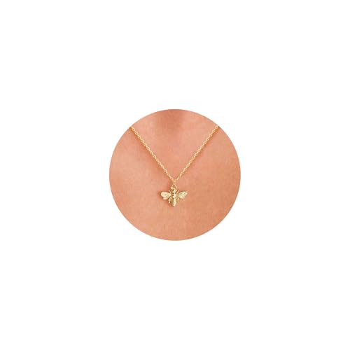 VRIUA Gold Necklace for Women - 14K Gold Plated Dainty Italian Horn Star of David Butterfly Bow Sun Lotus Volleyball Baseball Cowboy Boots Necklace Jewelry Everyday for Women - style: Bee