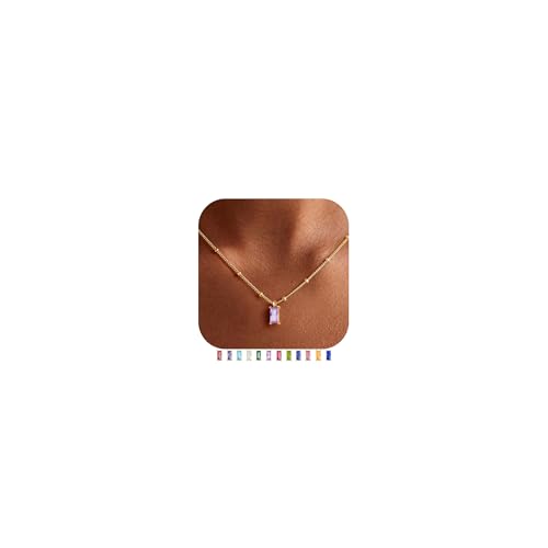Yoosteel 14K-Gold-Plated Necklace for Women - Dainty Birthstone Cubic Zirconia Pendant Necklaces Trendy Friendship Birthday Jewelry Gifts for Women - color: 06-June-Alexandrite Light Purple