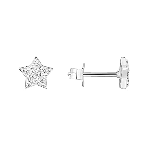 PAVOI 14K Gold Plated Dainty Stud Earrings for Women - 925 Sterling Silver Posts Earrings with Cubic Zirconia - Celestial Lightning Bolt, Moon, Star, and Flower Gold Jewelry Gifts - style: Star