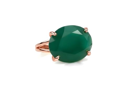Big Rings for Women - Green Onyx Ring in 14k Rose Gold - Large Gemstone Rings for Women - Ring for Prom, Wedding, Birthdays and Everyday Statement Jewelry - Box Included