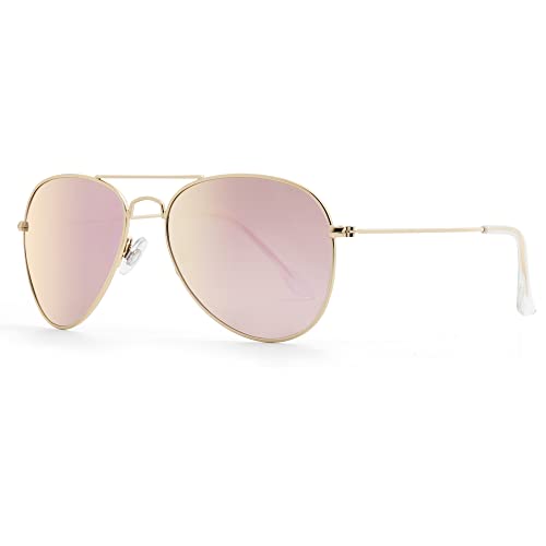 JOOX Polarized Aviator Sunglasses for Women Men, UV400 Protection Lens and Lightweight Metal Pilot Frame JX2775 - color: Shiny Gold/Pink Mirror