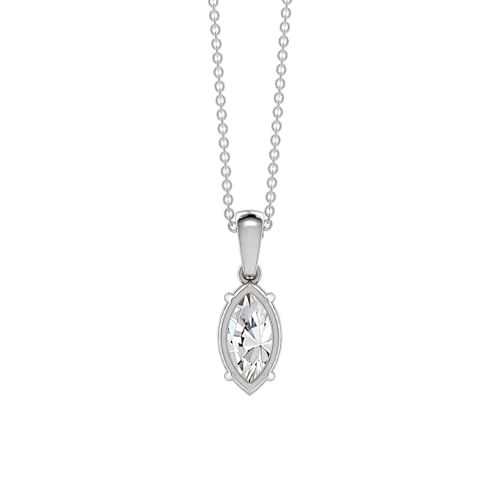 Marquise Cut CZ Solitaire Pendant Necklace in Sterling Silver, Marquise Cut Diamond Necklaces for Women, Bridal Jewelry Gifts for her BFF - color: Sterling Silver