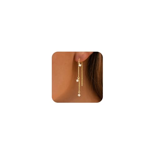 Gold Earrings for Women Trendy, Simple Dainty 14K Gold Plated Paperclip Square Chain Link Dangle Hoops Earrings Pin Stud Huggie Earrings Lightweight Hypoallergenic Minimalist Aesthetic Gold Jewelry for Christmas Gifts - color: style 1