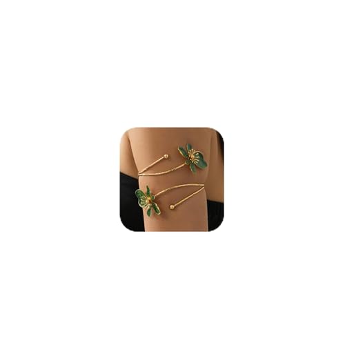 Arm Cuff Jewelry for Women Adjustable Flower Cuff Bangle Bracelet Gold Armband Upper Jewelry Gifts for Women Boho Western Accessories - color: A7:green flower