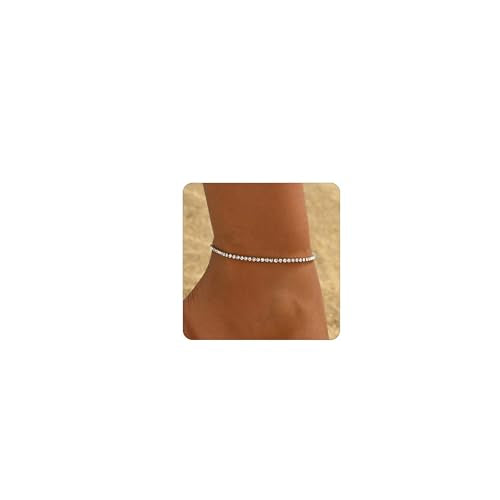 Anklet Bracelets for Women 18K Gold Plated Tennis Anklets Dainty Sapphire Paperclip Pearl Sequin Droplet Adjustable Large Anklet Bracelets Simple Beach Summer Waterproof Foot Jewelry - color: Tennis-Gold