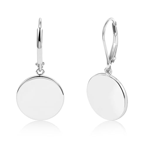 Disc Dangle Earrings for Women, 14K Gold Plated Flat Hypoallergenic Drop Earrings, Silver Classic Coin Leverback Earrings for Women Jewelry Gifts - color: A-Silver