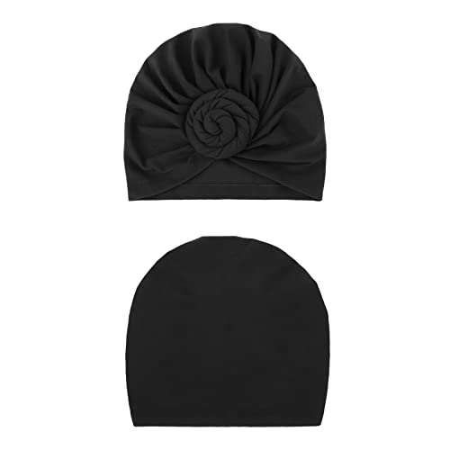 African Women Turban Caps Pre-Tied Twisted Turbans Head Scarf for Women Hair Wraps Cover Beanie Cancer Chemo Headwear - color: 1 Pack Flower: Black a