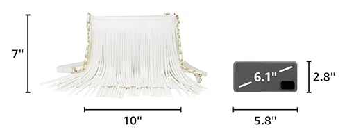 Solene Fringe Crossbody Shoulder Bag with Strap, Tassel Messenger bag, Country Style Western Fringe Purse for Women - color: White