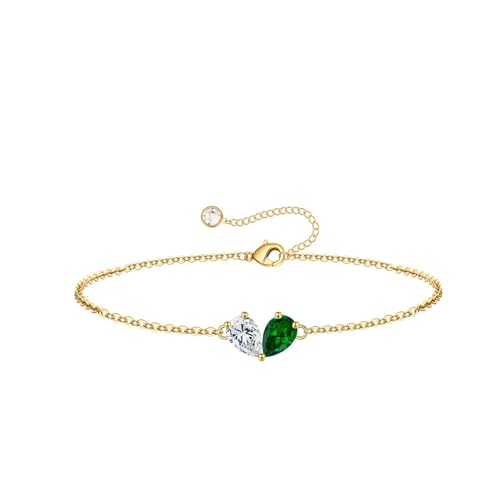 Turandoss Gifts for Women Her Daughter - 6 7 8 9 10 11 12 13 14 15 16 Year Old Girls Birthday Gifts, 14K Dainty Gold Plated Created Birthstone Bracelets for Women Girls Teens Jewelry Gifts - color: 04-05-Apr-May-Birthstone
